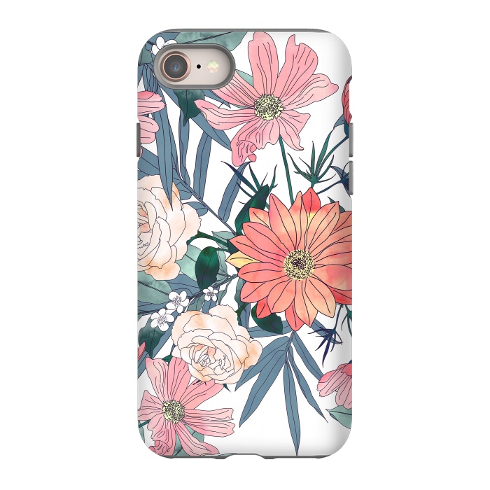 iPhone 8 StrongFit Elegant pink and blue watercolor floral design by InovArts