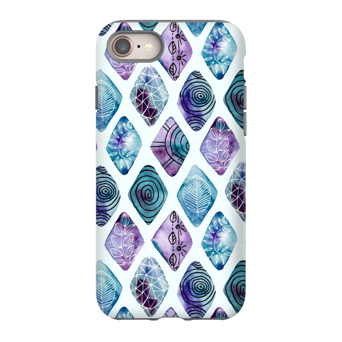 iPhone 8 StrongFit Patterned Watercolor Diamonds Blue  by Tigatiga