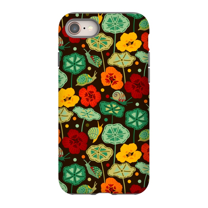 iPhone 8 StrongFit Nasturtiums & Snails On Brown  by Tigatiga