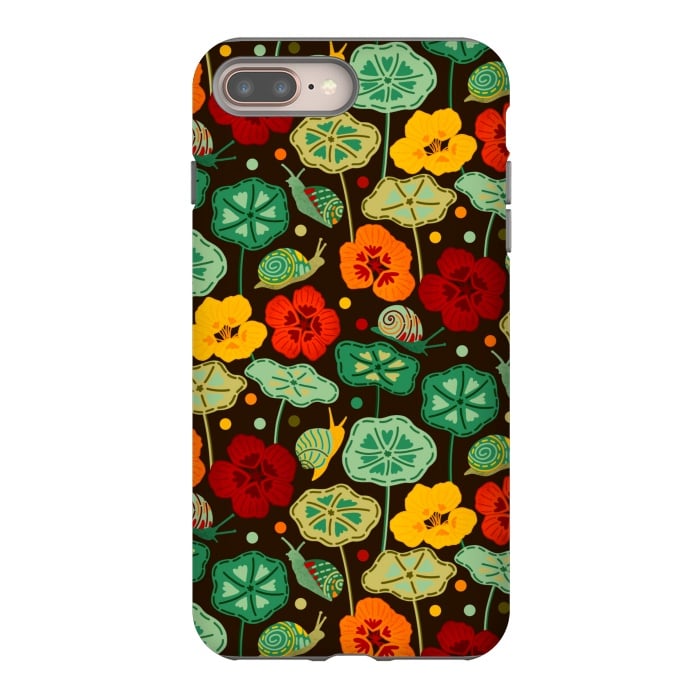 iPhone 8 plus StrongFit Nasturtiums & Snails On Brown  by Tigatiga