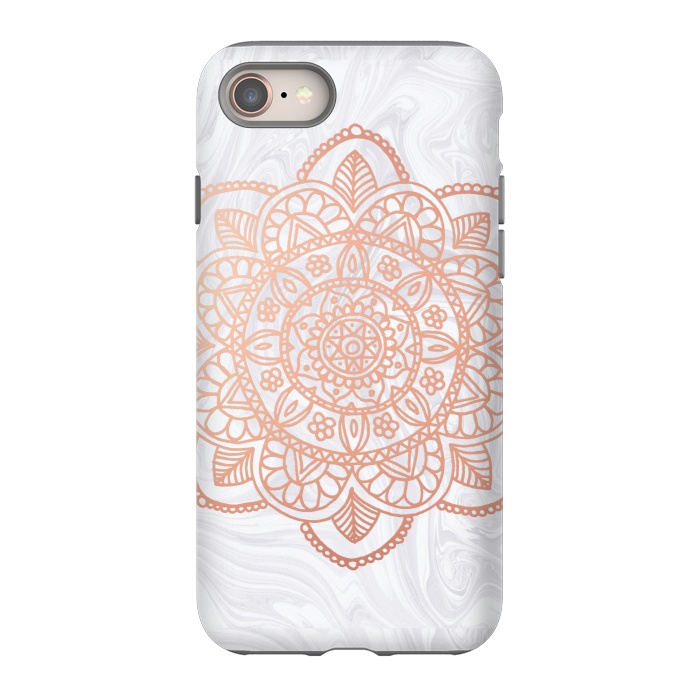 iPhone 8 StrongFit Rose Gold Mandala on White Marble by Julie Erin Designs