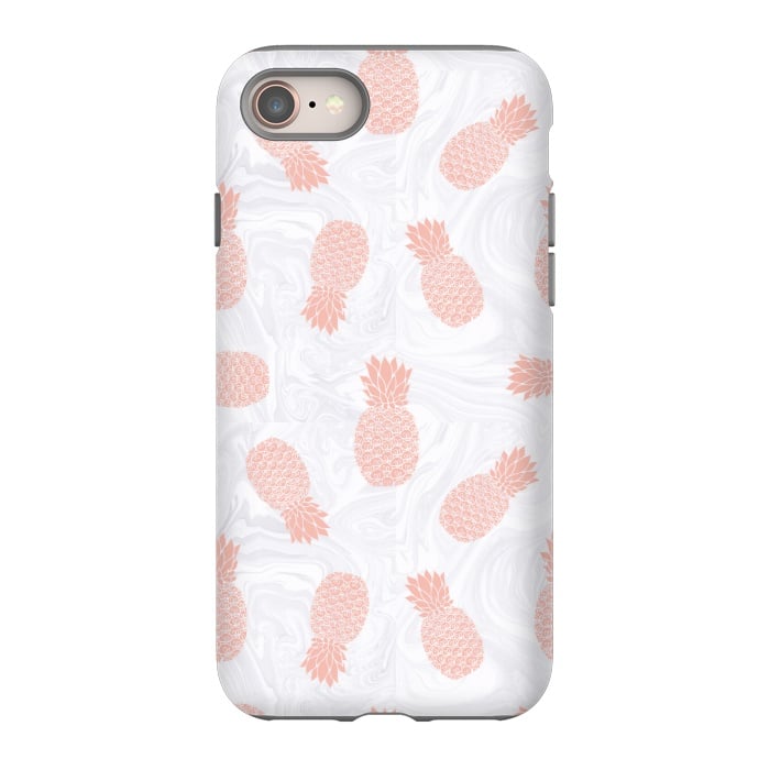 iPhone 8 StrongFit Pink Pineapples on White Marble by Julie Erin Designs