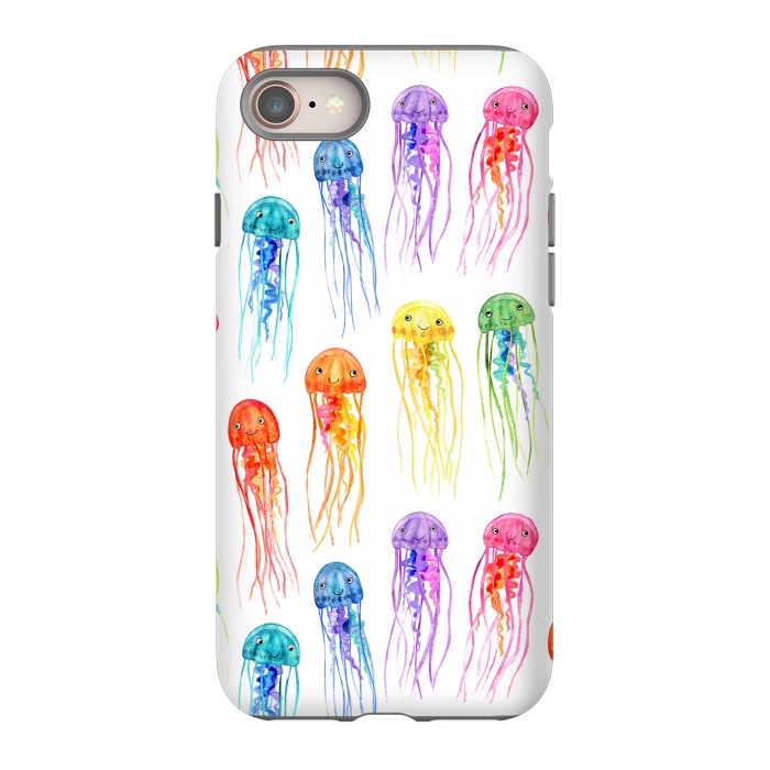 iPhone 8 StrongFit Cute Little Rainbow Jellyfish on White by Micklyn Le Feuvre