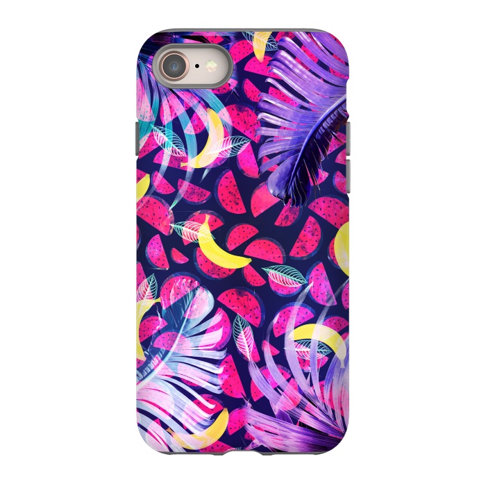 iPhone 8 StrongFit Colorful tropical banana leaves and pineapples by Oana 