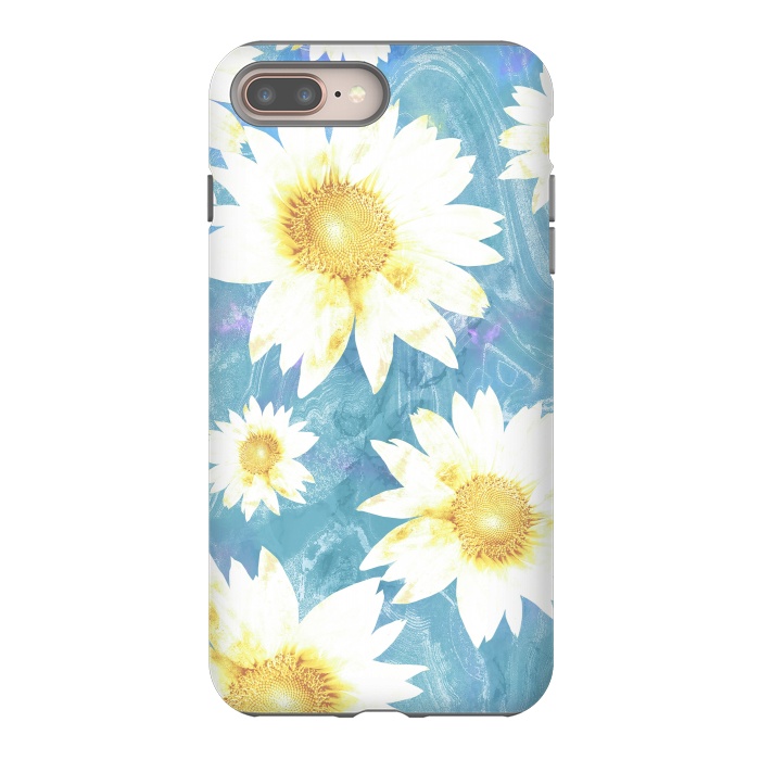 iPhone 8 plus StrongFit White sunflowers on baby blue marble by Oana 