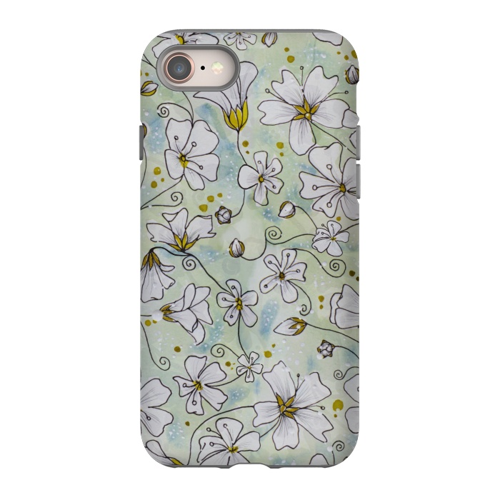 iPhone 8 StrongFit Pretty White Flowers on Watercolour by Paula Ohreen