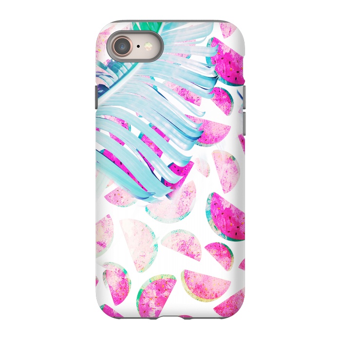iPhone 8 StrongFit Grungy watermelon and bana leaf pattern by Oana 