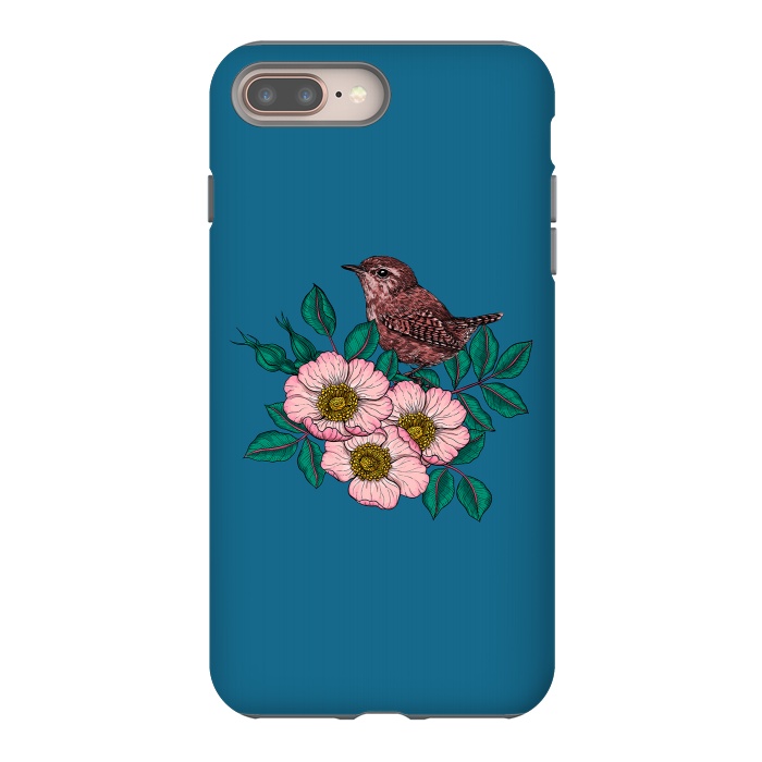 iPhone 8 plus StrongFit Wren and dog rose bouquet by Katerina Kirilova