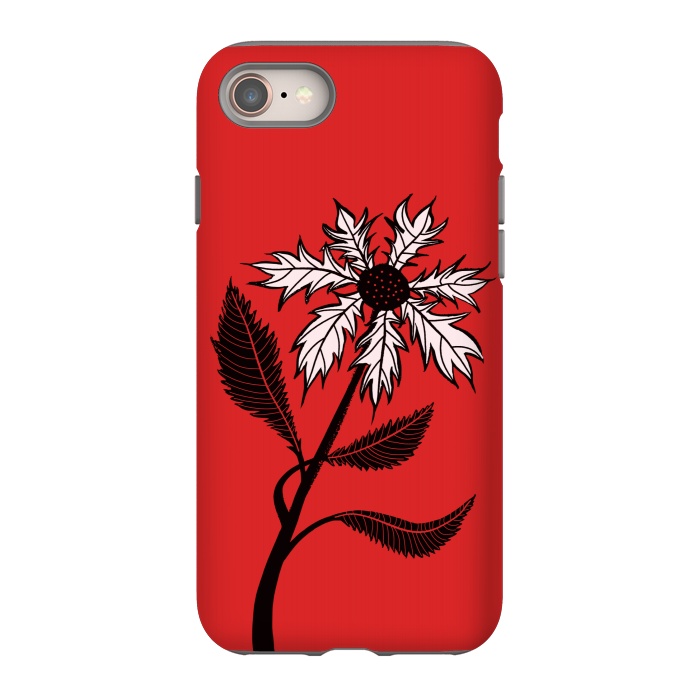 iPhone 8 StrongFit Imaginary Flower In Ink - Black And White On Red by Boriana Giormova