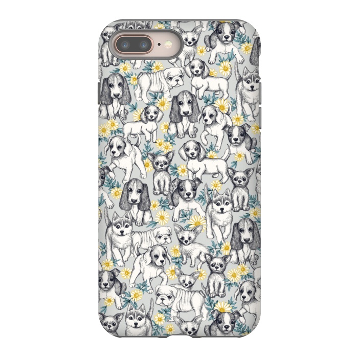 iPhone 8 plus StrongFit Dogs and Daisies on Grey by Micklyn Le Feuvre