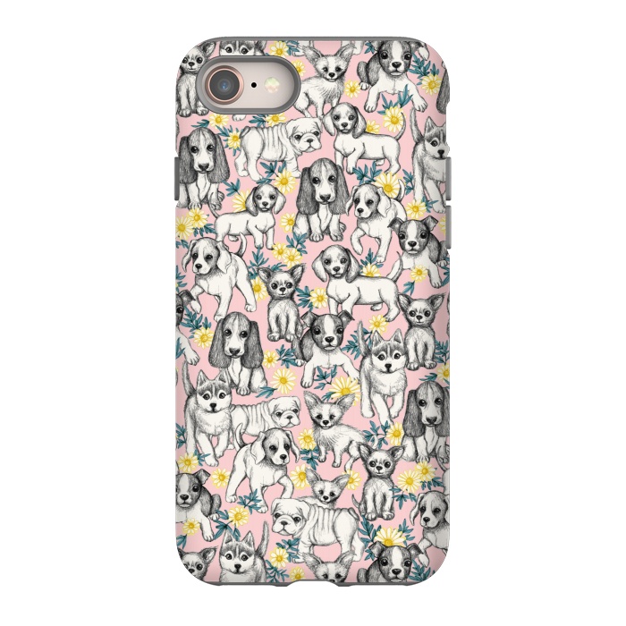 iPhone 8 StrongFit Dogs and Daisies on Pink by Micklyn Le Feuvre