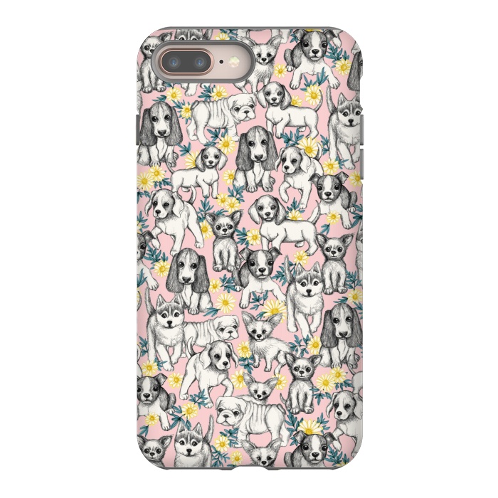 iPhone 8 plus StrongFit Dogs and Daisies on Pink by Micklyn Le Feuvre
