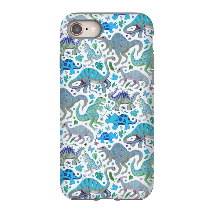 iPhone 8 StrongFit Happy Dinos in blue and green by Micklyn Le Feuvre