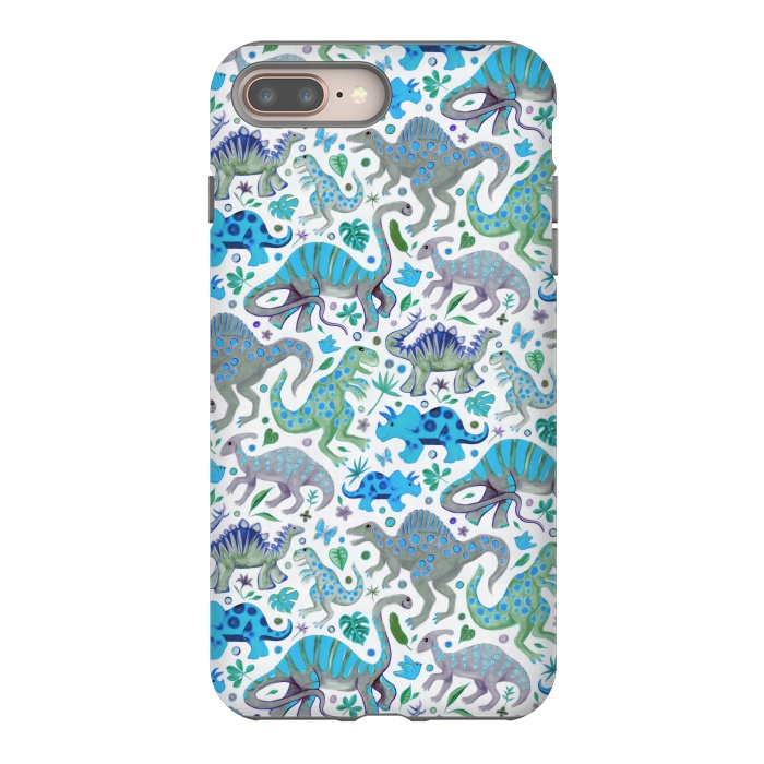 iPhone 8 plus StrongFit Happy Dinos in blue and green by Micklyn Le Feuvre