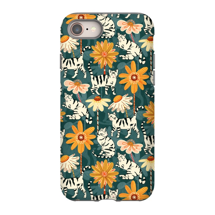 iPhone 8 StrongFit Daisy Cats - Teal by Tigatiga