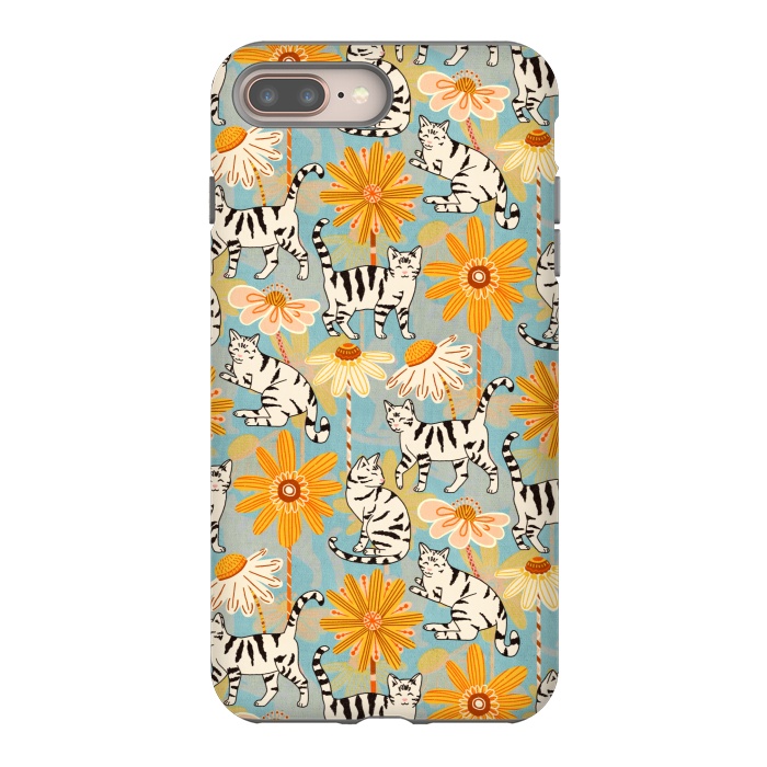 iPhone 8 plus StrongFit Daisy Cats - Baby Blue  by Tigatiga