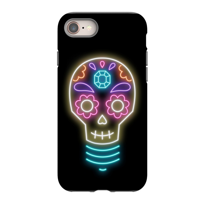 iPhone 8 StrongFit Neon sugar skull lightbulb by Laura Nagel