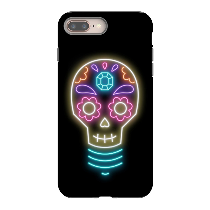iPhone 8 plus StrongFit Neon sugar skull lightbulb by Laura Nagel