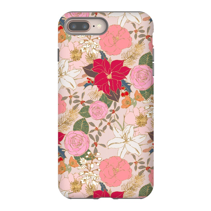iPhone 8 plus StrongFit Elegant Golden Strokes Colorful Winter Floral by InovArts