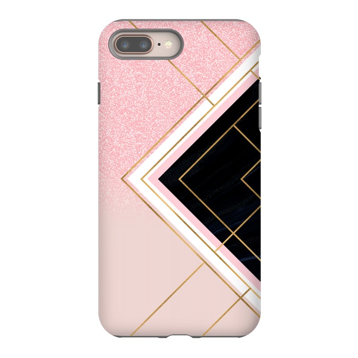 iPhone 8 plus StrongFit Modern Geometric Pink Gold Strokes Design by InovArts