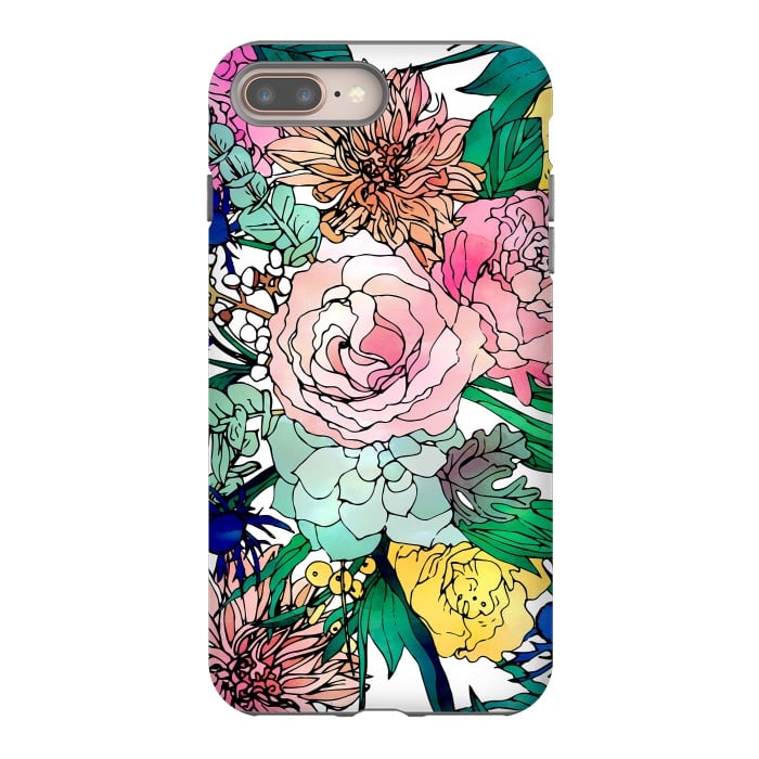 iPhone 8 plus StrongFit Stylish Colorful Watercolor Floral Pattern by InovArts