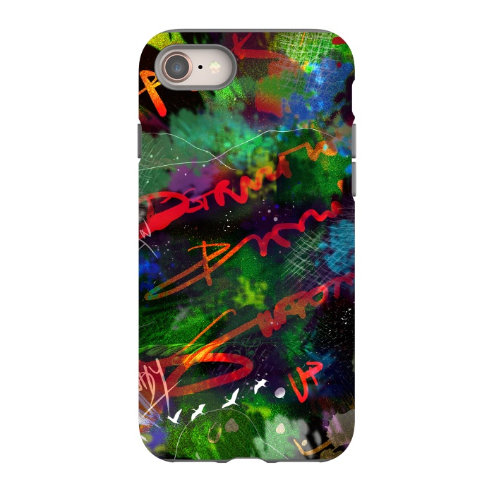 iPhone 8 StrongFit Born Ready abstract art green blue text typography by Josie