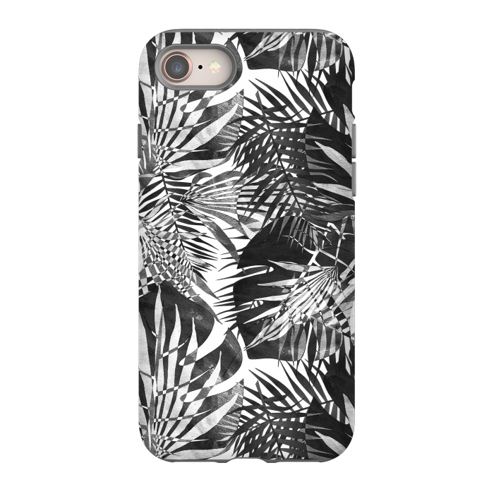 iPhone 8 StrongFit Black and white tropical leaves illusion by Oana 