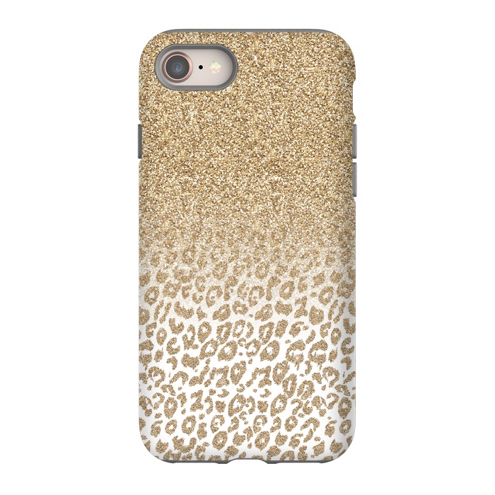 iPhone 8 StrongFit Trendy Gold Glitter and Leopard Print Gradient Design by InovArts