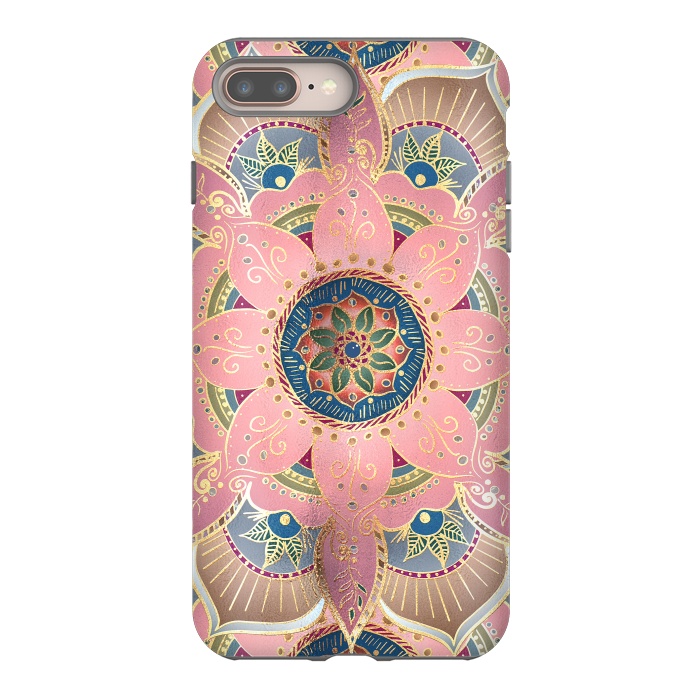 iPhone 8 plus StrongFit Trendy Metallic Gold and Pink Mandala Design by InovArts