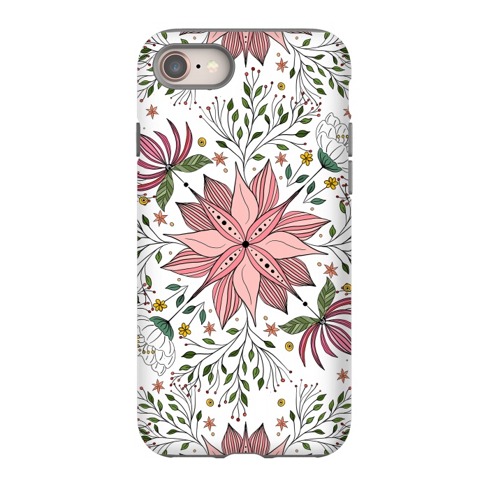 iPhone 8 StrongFit Cute Vintage Pink Floral Doodles Tile Art by InovArts