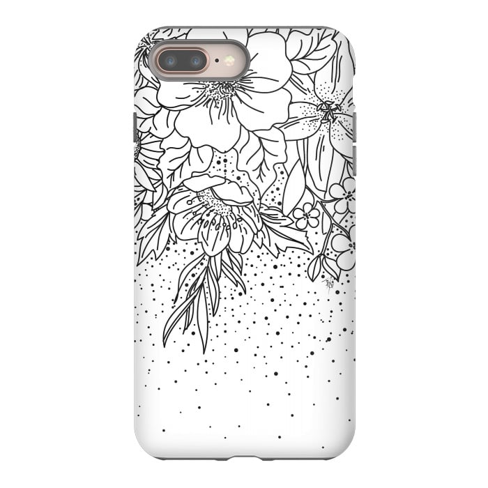 iPhone 8 plus StrongFit Cute Black White floral doodles and confetti design by InovArts
