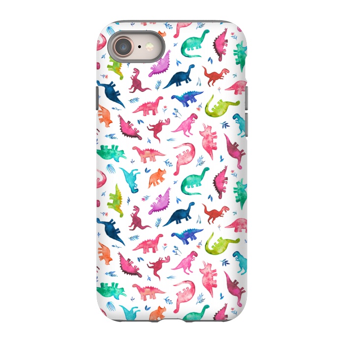 iPhone 8 StrongFit Tiny Ditsy Watercolor Dinosaurs in Rainbow Colors by Micklyn Le Feuvre
