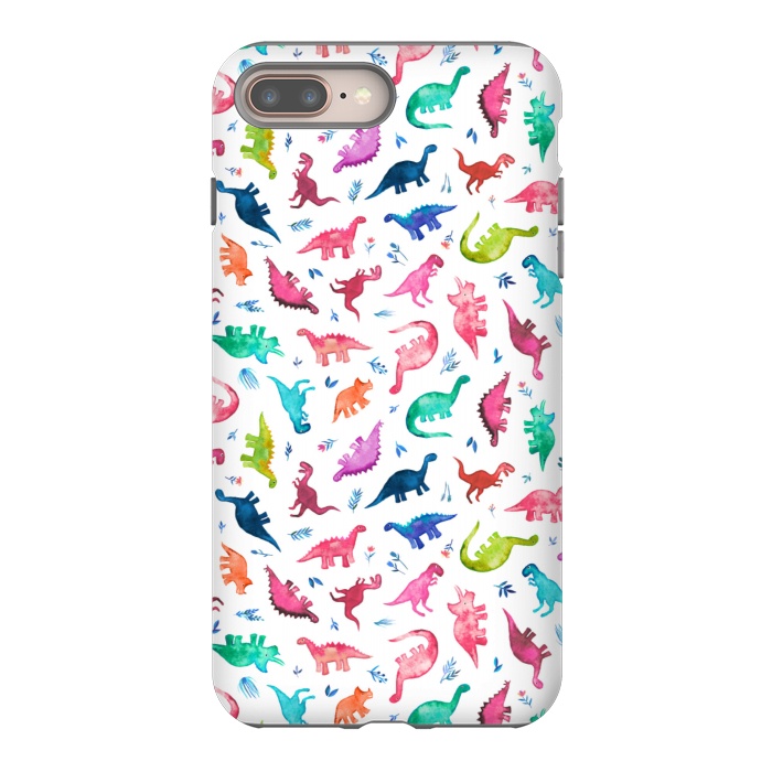 iPhone 8 plus StrongFit Tiny Ditsy Watercolor Dinosaurs in Rainbow Colors by Micklyn Le Feuvre