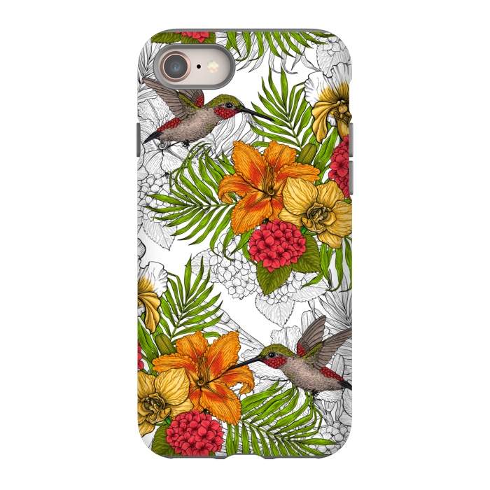 iPhone 8 StrongFit Hummingbirds and tropical bouquet by Katerina Kirilova