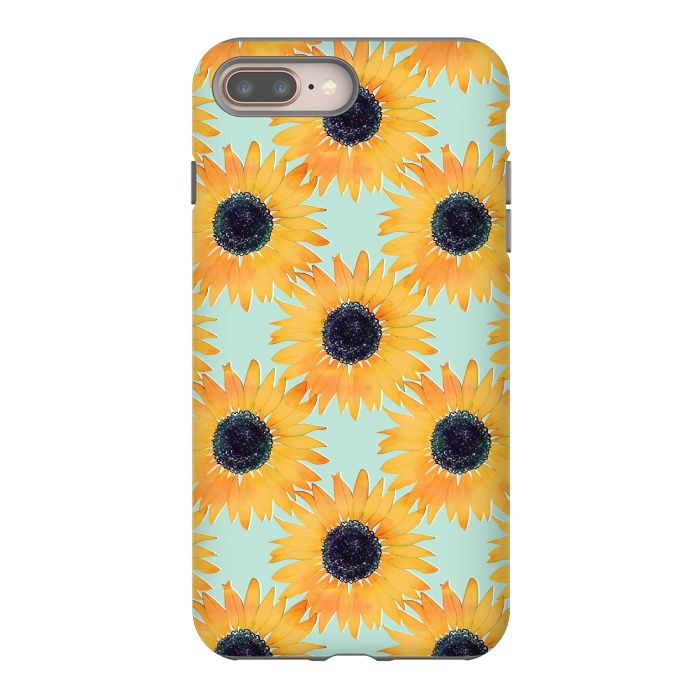 iPhone 8 plus StrongFit Pretty Hand Drawn Yellow Sunflowers Paint Pattern by InovArts