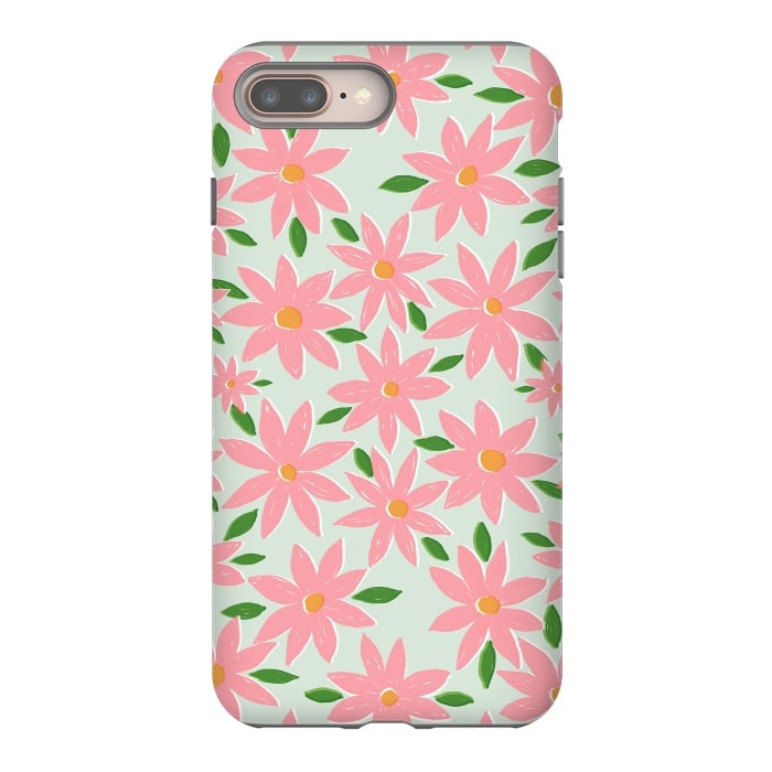 iPhone 8 plus StrongFit Pretty Hand Paint Pink Daisy Flowers Mint Design by InovArts