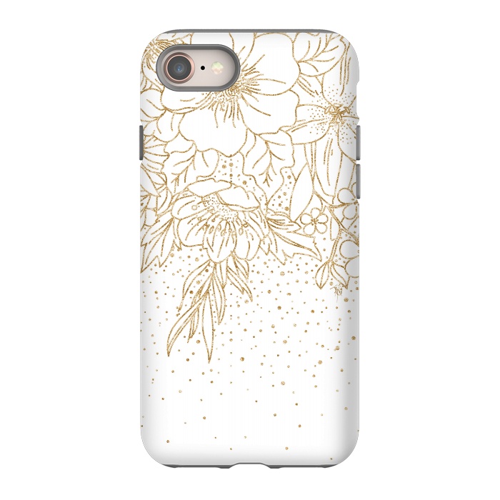 iPhone 8 StrongFit Cute Gold floral doodles and confetti design by InovArts
