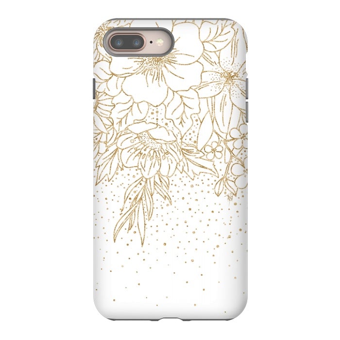 iPhone 8 plus StrongFit Cute Gold floral doodles and confetti design by InovArts