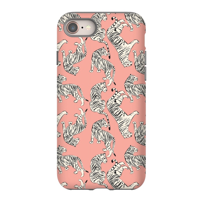 iPhone 8 StrongFit Tiger pattern, white on pink, 006 by Jelena Obradovic