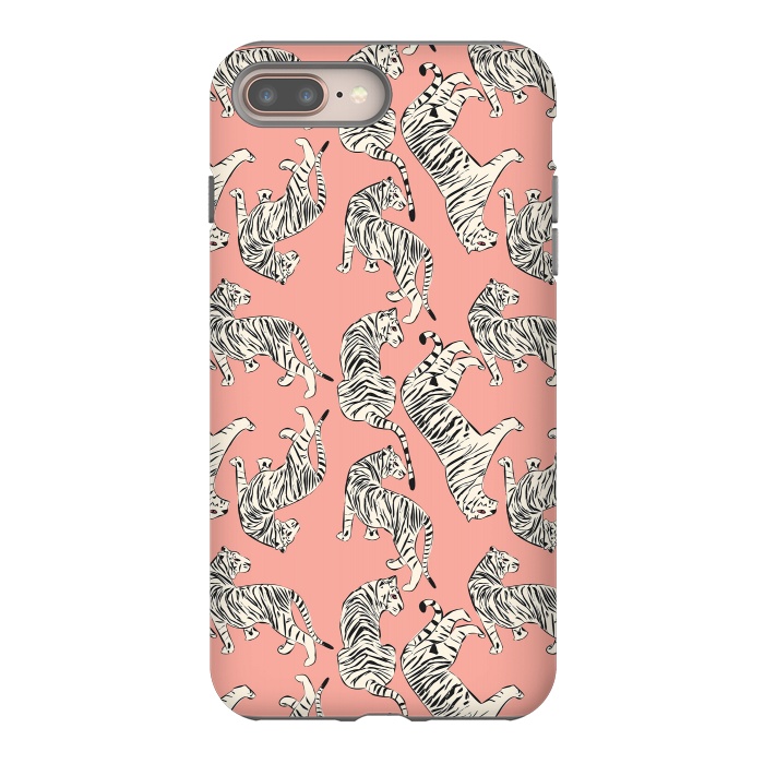 iPhone 8 plus StrongFit Tiger pattern, white on pink, 006 by Jelena Obradovic