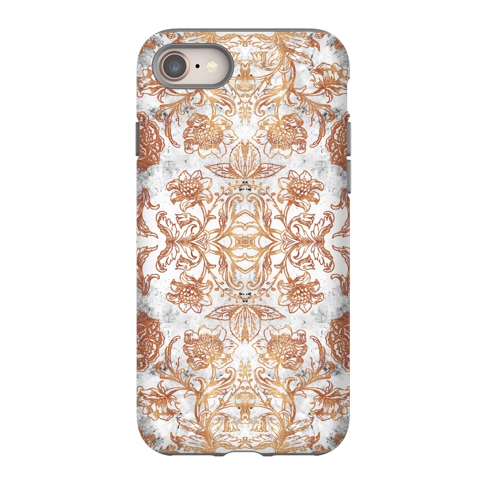iPhone 8 StrongFit Elegant golden line art flowers on white marble by Oana 