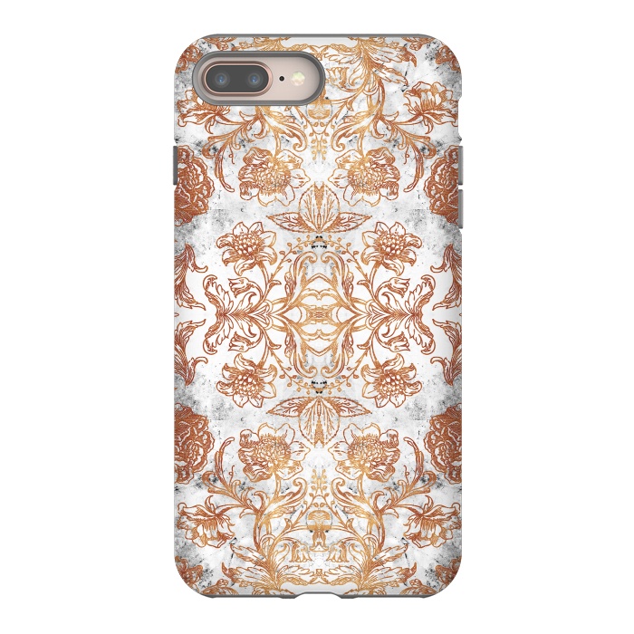 iPhone 8 plus StrongFit Elegant golden line art flowers on white marble by Oana 