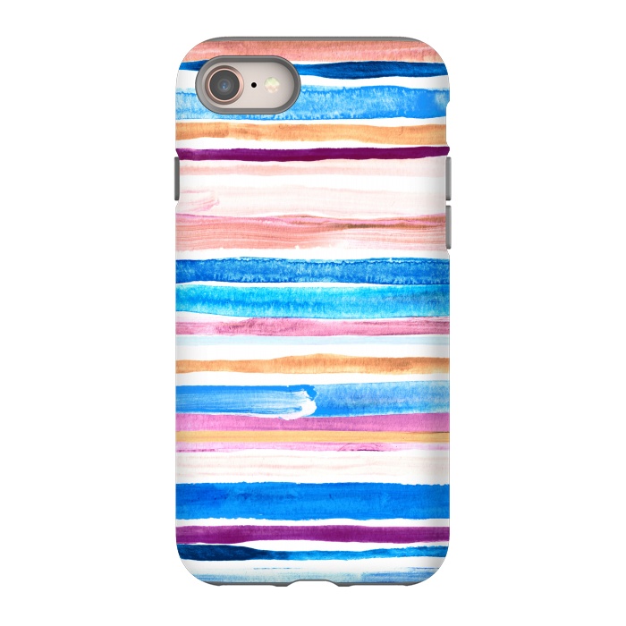 iPhone 8 StrongFit Pastel Pink, Plum and Cobalt Blue Gouache Stripes by Micklyn Le Feuvre
