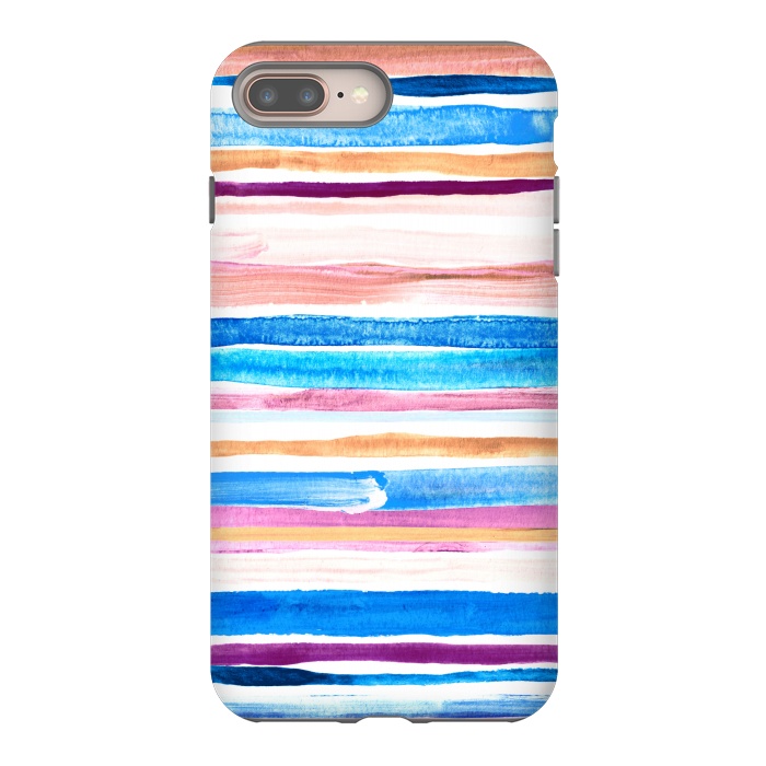 iPhone 8 plus StrongFit Pastel Pink, Plum and Cobalt Blue Gouache Stripes by Micklyn Le Feuvre