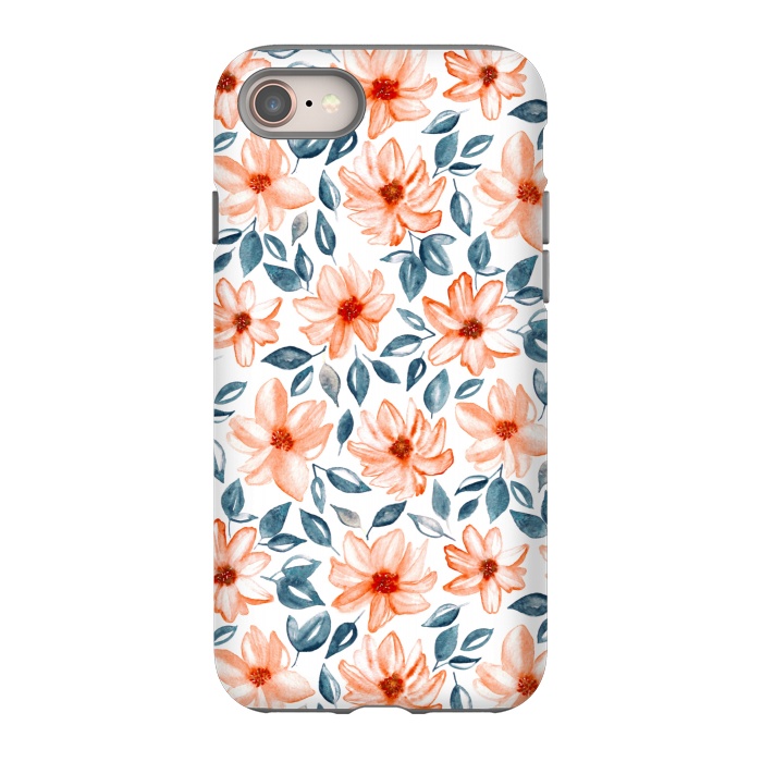 iPhone 8 StrongFit Orange & Navy Watercolor Floral  by Tigatiga