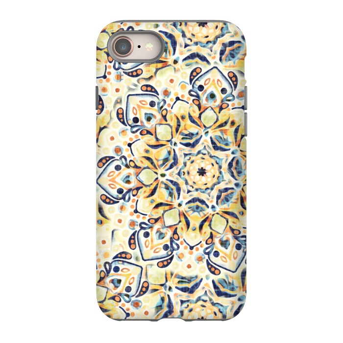 iPhone 8 StrongFit Stained Glass Mandala - Mustard Yellow & Navy  by Tigatiga
