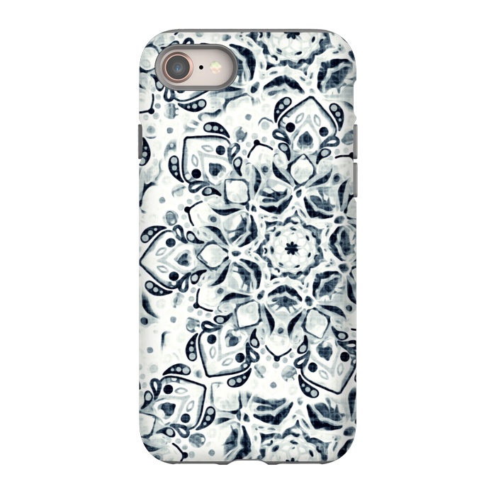 iPhone 8 StrongFit Stained Glass Mandala - Navy & White  by Tigatiga