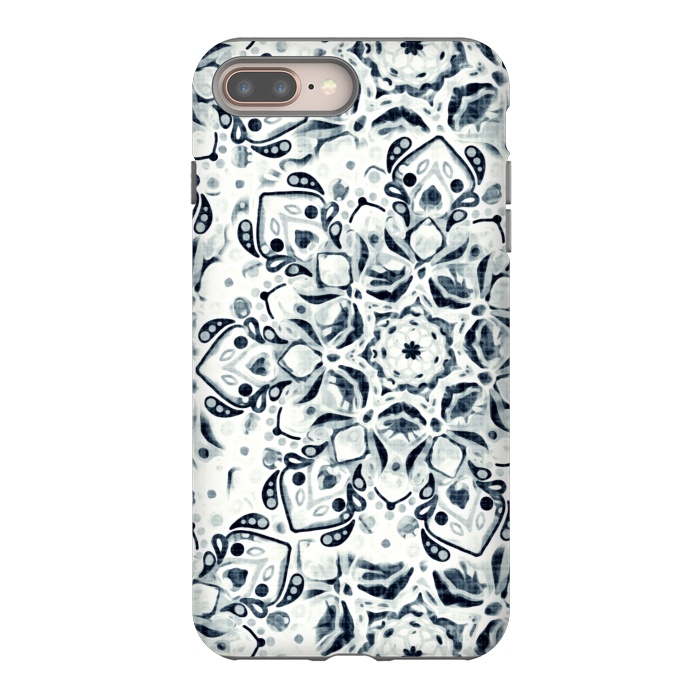 iPhone 8 plus StrongFit Stained Glass Mandala - Navy & White  by Tigatiga