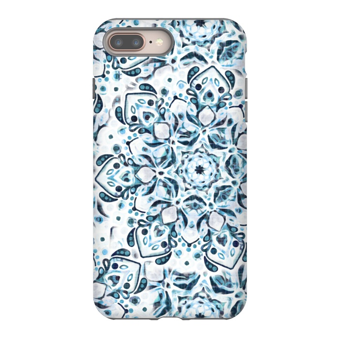 iPhone 8 plus StrongFit Stained Glass Mandala - Aqua Snowflake  by Tigatiga