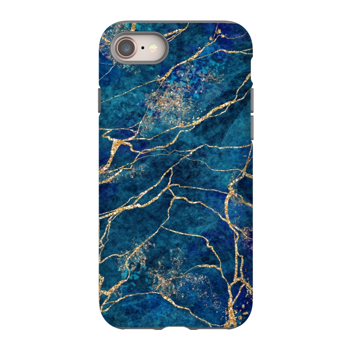 iPhone 8 StrongFit Blue Marble with Gold Glitter Veins Fake Stone Texture by ArtsCase